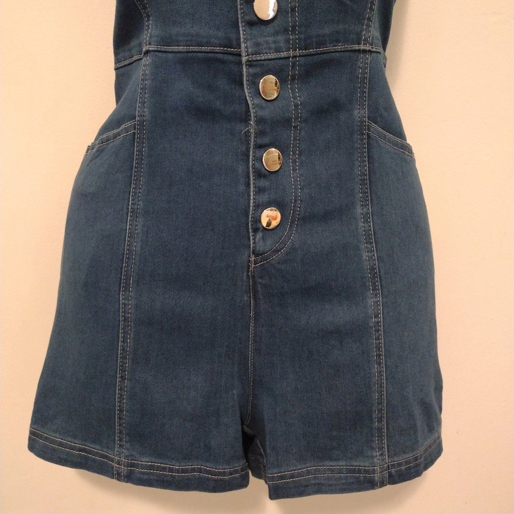 Fashion Nova Blue Denim Button-Front Romper - Picture 6 of 16